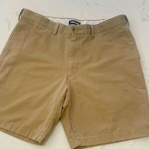 Lands’ End Men’s no iron 9” comfort waist plain front chino short, khaki, sz 36